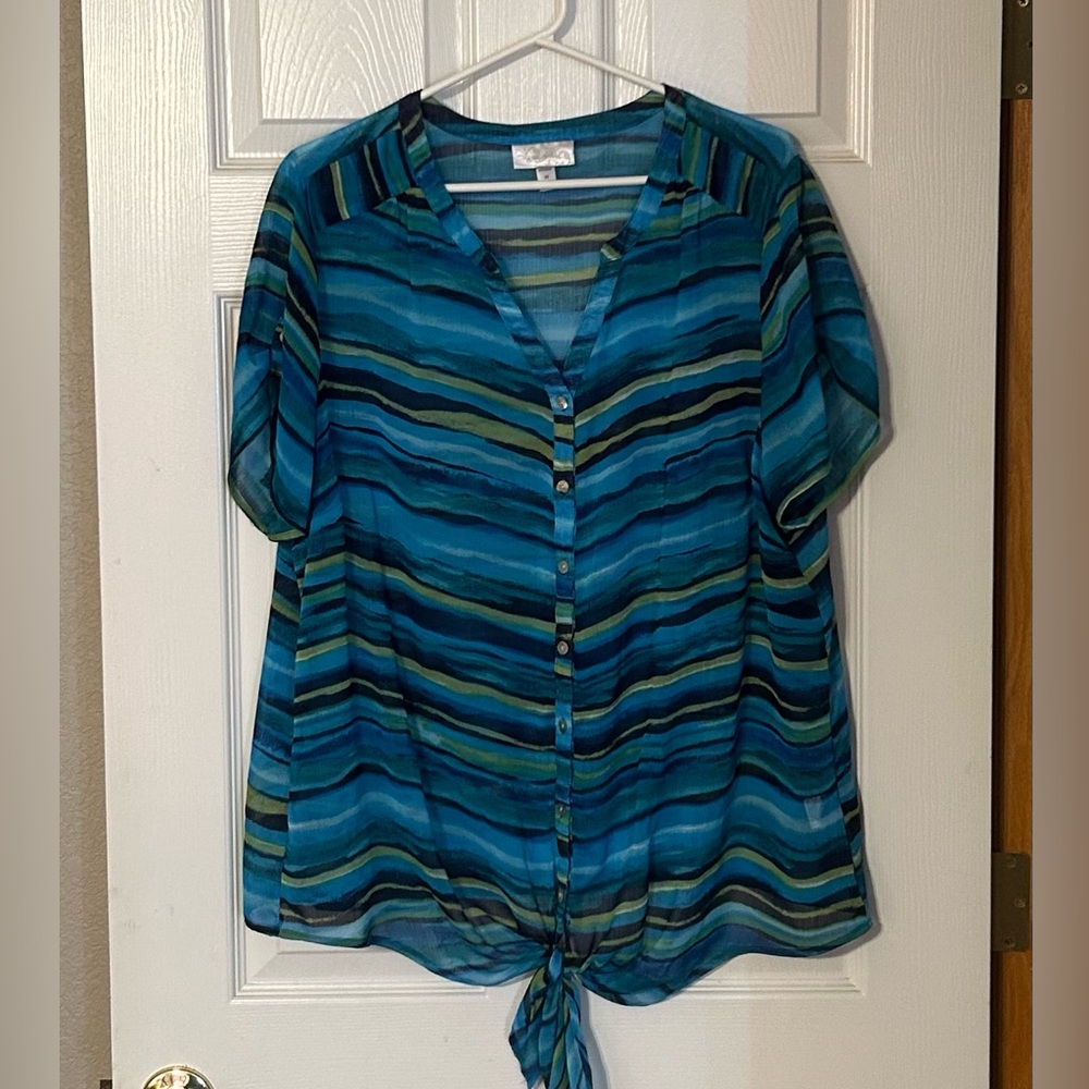 Dress‎ Barn Blue Striped Women's Top